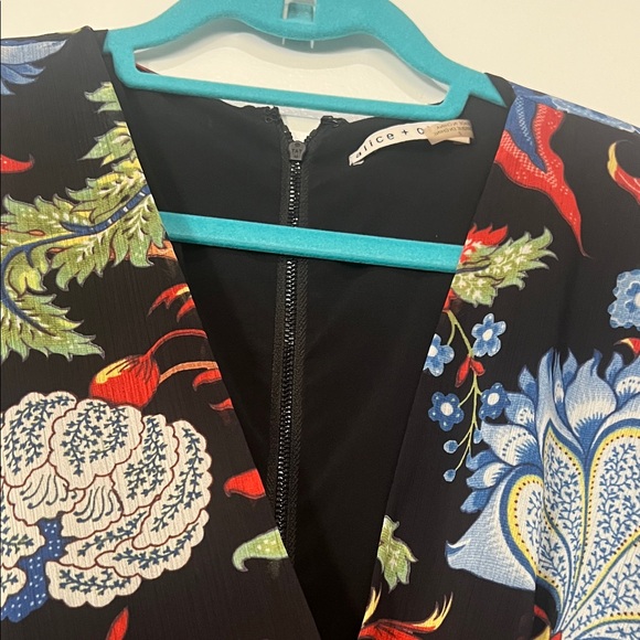 Alice + Olivia Black Mini Dress with Blue, Red & Green Floral Print size 2 - Picture 5 of 13